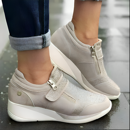 Women’s Elegant Platform Sneakers with Beads and Zipper | Ideal for All Seasons