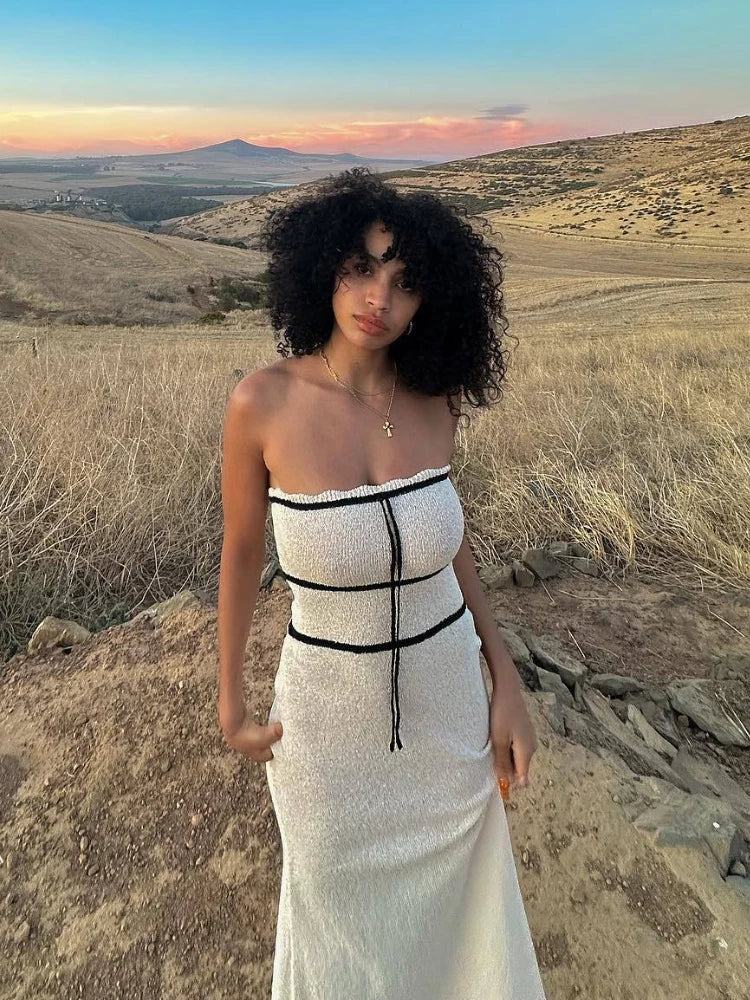 Strapless Sleeveless Backless Slim Y2K Chic Elegant Knitted Summer Fashion Party Dresses Maxi Dress