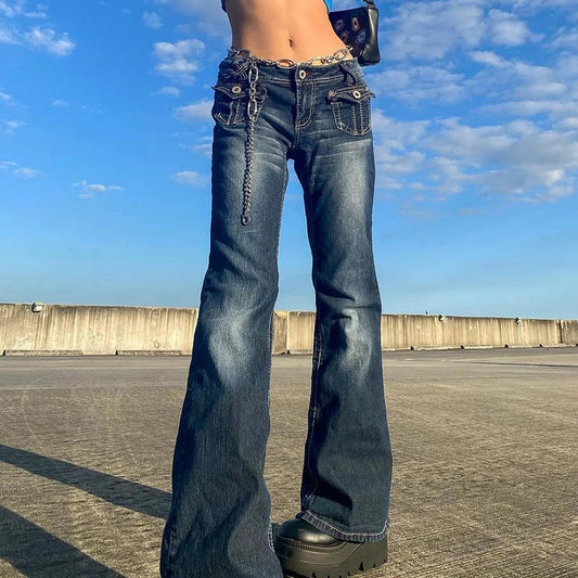 DressBetty - 2024 Y2K Grunge Vintage Low Waisted Skinny Flare Pants