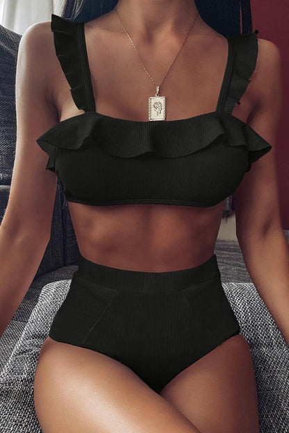 High Waist Ruffled Bikini Set(3 Colors)