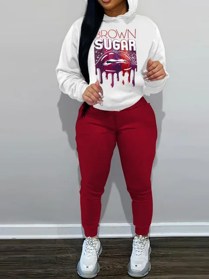 Autumn Winter 2pcs Set Letter Print Pocket Tracksuit Set Women Sportwear Fleece Hoodies Pullover Sweatshirts Pants Outfits