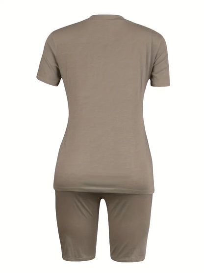 Plus Size Round Neck Regular Fit Breathable Short Sleeve Solid Women Home Two Piece Sets Tracksuits Outfits