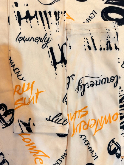 Crop Top Letter Print Skinny Pants Set 2025 Women High Elasticity Round Neck Autumn Winter Two Pieces Matching Suits Outfit