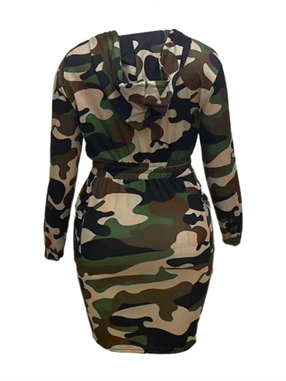 Plus Size Camo Print Side Pocket Cargo Dress 2025 Women Autumn
