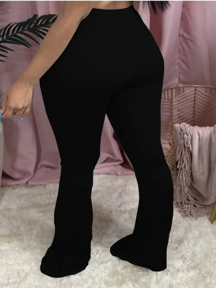 Plus Size High Waist Flared Stretchy Pants Women¡¯s Solid Color Full Length Trousers Casual Home Style