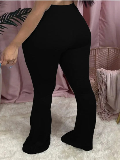 Plus Size High Waist Flared Stretchy Pants Women¡¯s Solid Color Full Length Trousers Casual Home Style