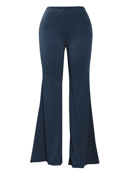 Plus Size High Waist Flared Stretchy Pants Women¡¯s Solid Color Full Length Trousers Casual Home Style