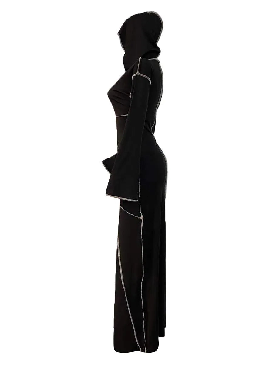 Plus Size Lady Sexy Women¡¯s Autumn Winter Dress Hooded Collar Striped Bodycon Elegant Black Long Sleeve Sweat Dresses