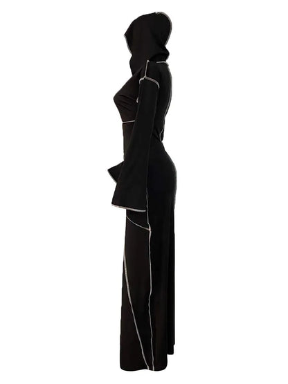 Plus Size Lady Sexy Women¡¯s Autumn Winter Dress Hooded Collar Striped Bodycon Elegant Black Long Sleeve Sweat Dresses