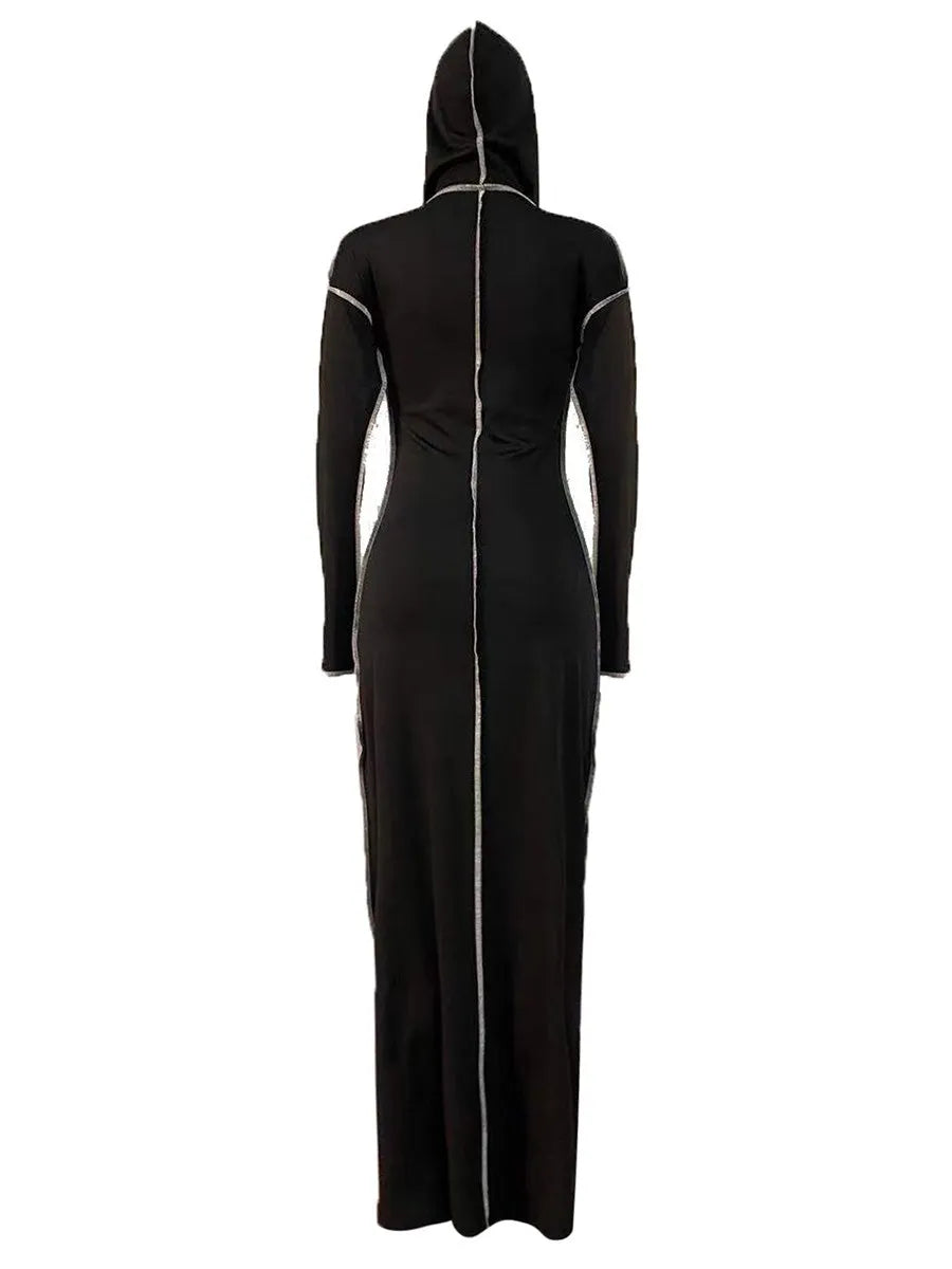 Plus Size Lady Sexy Women¡¯s Autumn Winter Dress Hooded Collar Striped Bodycon Elegant Black Long Sleeve Sweat Dresses