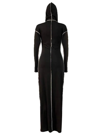 Plus Size Lady Sexy Women¡¯s Autumn Winter Dress Hooded Collar Striped Bodycon Elegant Black Long Sleeve Sweat Dresses