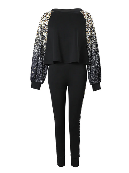 Plus Size Lantern Sleeve Gradient Print Skinny Pants Set 2025 Women Autumn Winter High Elasticity 2PC Tracksuits Outfits