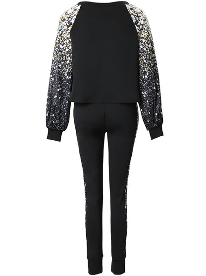 Plus Size Lantern Sleeve Gradient Print Skinny Pants Set 2025 Women Autumn Winter High Elasticity 2PC Tracksuits Outfits