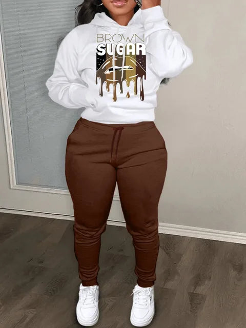 Plus Size Lips Letter Print Kangaroo Pocket Tracksuit Autumn Winter Long Sleeve Hoodies