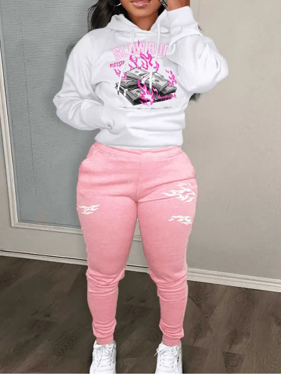 Plus Size Lips Letter Print Kangaroo Pocket Tracksuit Autumn Winter Long Sleeve Hoodies