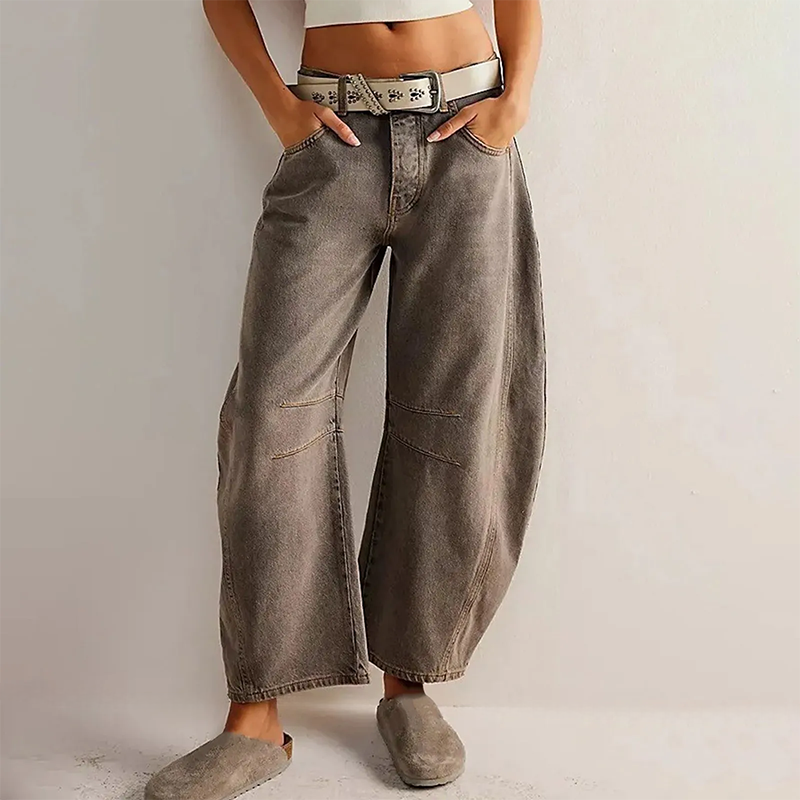 Pantalones vaqueros holgados de pierna ancha y lisos para mujer, fáciles de usar | Ideales para cualquier temporada