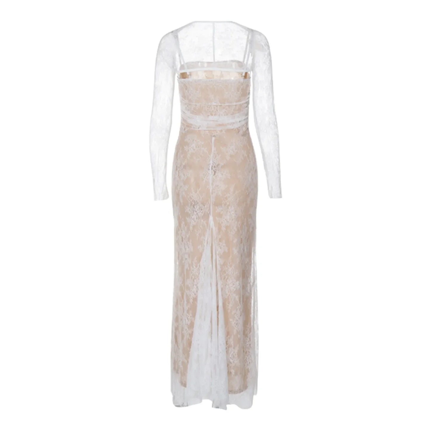 FashionSierra - New Fashion Elegant High Waist Long Sleeve Temperament Square Collar Mermaid Lace Prom Lace Dress