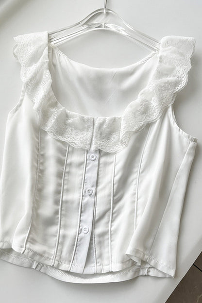 Lace Neck Tank Top Fishtail Skirt Suits