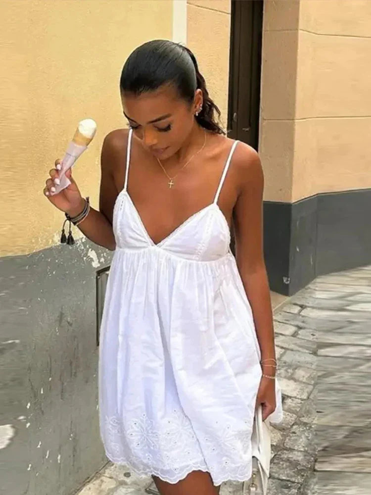 Lace Up Sling Sleeveless V Neck High Waist Backless Maxi Dress