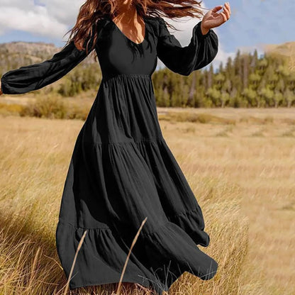 DressBetty - 2024 Plus Size Solid Color V-Neck A-Line Boho Maxi Dress