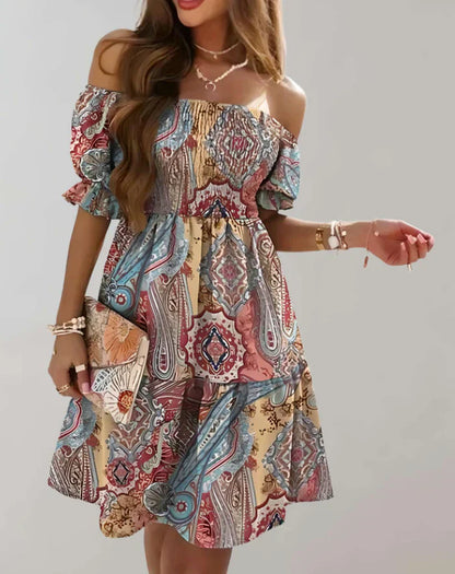Vestido mini de mujer con hombros descubiertos y estampado floral | Ideal para primavera/verano