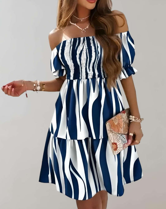 Vestido mini de mujer con hombros descubiertos y estampado floral | Ideal para primavera/verano