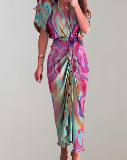 Vestido largo clásico ajustado para mujer con mangas murciélago | Ideal para primavera/verano