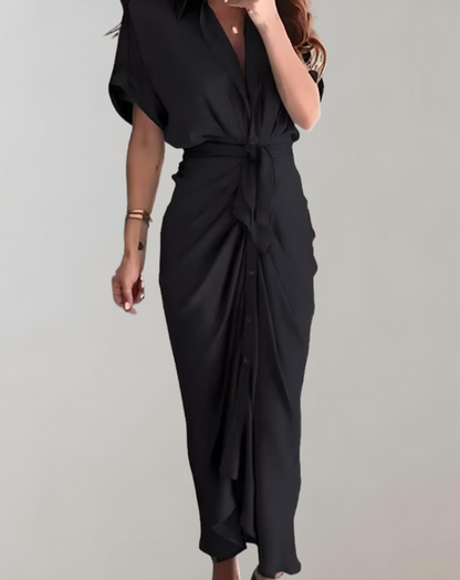 Vestido largo clásico ajustado para mujer con mangas murciélago | Ideal para primavera/verano