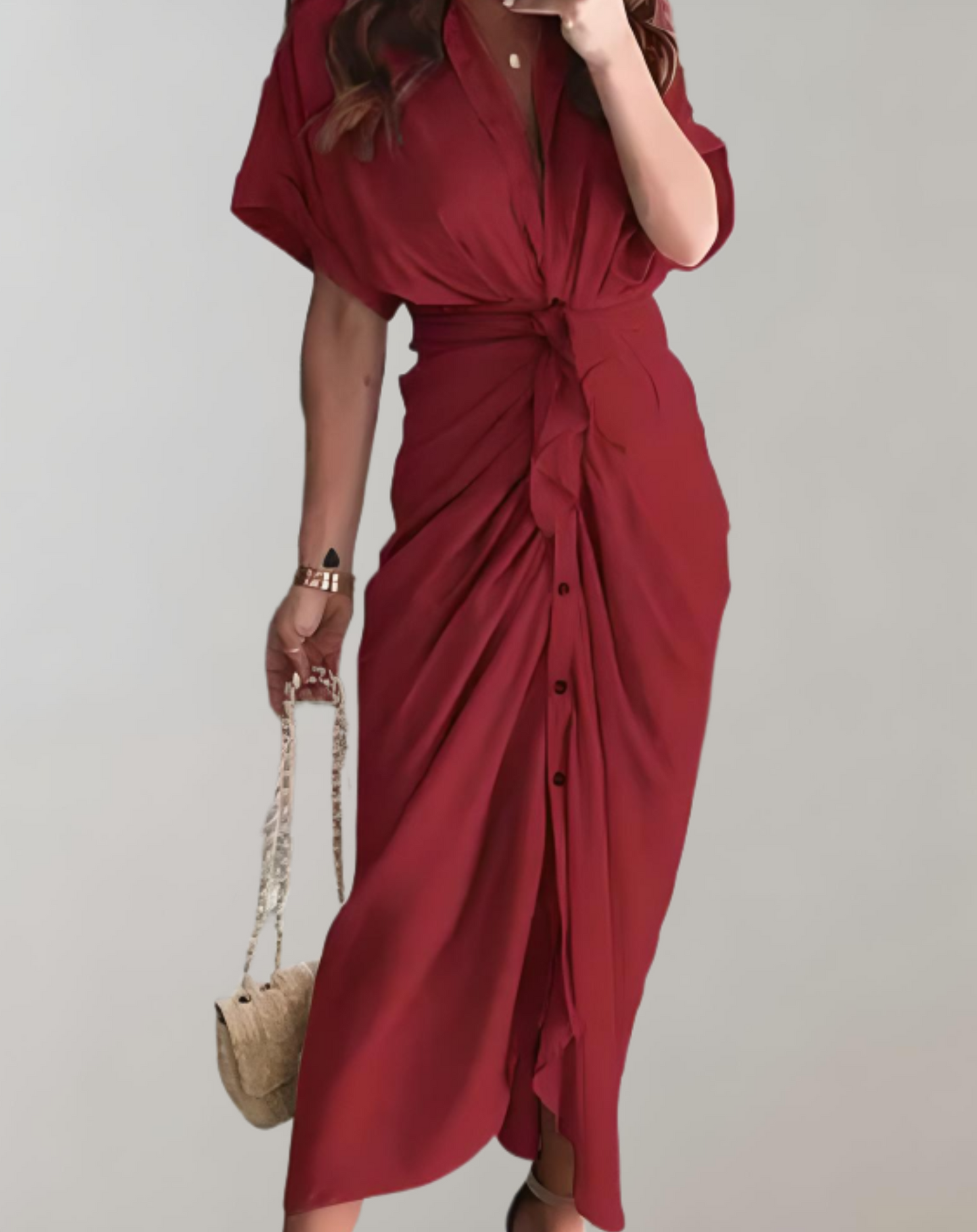 Vestido largo clásico ajustado para mujer con mangas murciélago | Ideal para primavera/verano