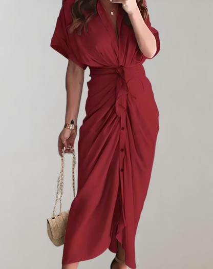 Vestido largo clásico ajustado para mujer con mangas murciélago | Ideal para primavera/verano
