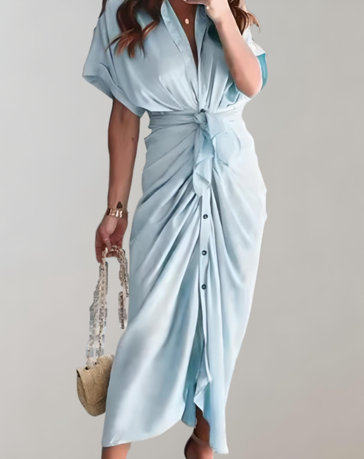 Vestido largo clásico ajustado para mujer con mangas murciélago | Ideal para primavera/verano