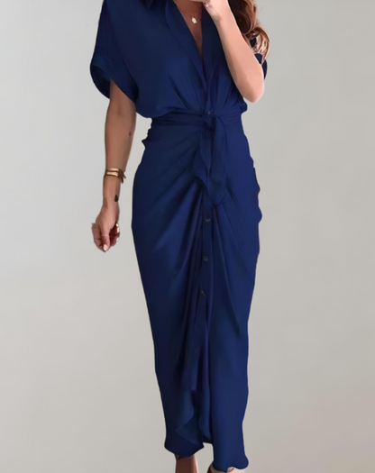 Vestido largo clásico ajustado para mujer con mangas murciélago | Ideal para primavera/verano