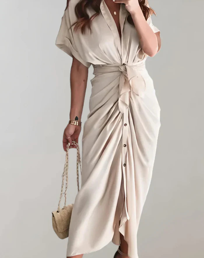 Vestido largo clásico ajustado para mujer con mangas murciélago | Ideal para primavera/verano