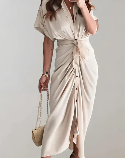 Vestido largo clásico ajustado para mujer con mangas murciélago | Ideal para primavera/verano