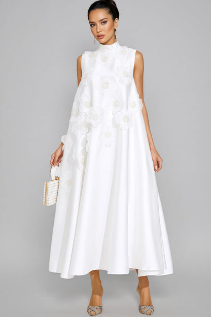Jaxsty White Flowers Sleeveless Maxi Dress