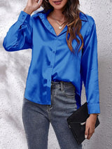 Blusa de satén con cuello holgado y botones para mujer | Ideal para primavera/verano