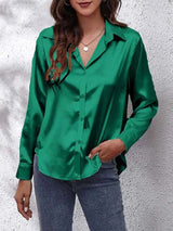 Blusa de satén con cuello holgado y botones para mujer | Ideal para primavera/verano