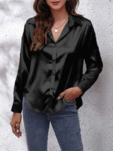 Blusa de satén con cuello holgado y botones para mujer | Ideal para primavera/verano