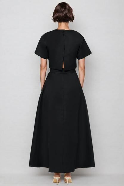 Ilany Black 3D Floral Maxi Dress Set