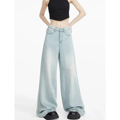 Blue Tencel Summer Wide Leg Floor-Mopping Pants