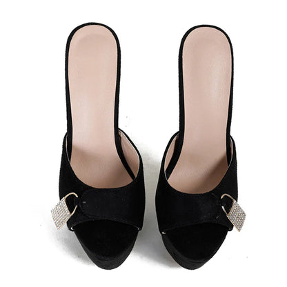Glamorous  Sexy Metal Buckle Platform Super Thin High Heel High Heel
