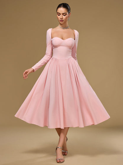 Long Sleeve Tie Back A-Line Dress