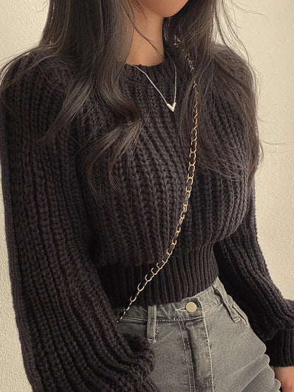 FashionSierra - Vintage Harajuku Lantern Long Sleeve Korean Autumn Winter Knitwear Soft Warm Chic Solid Femme Sweater