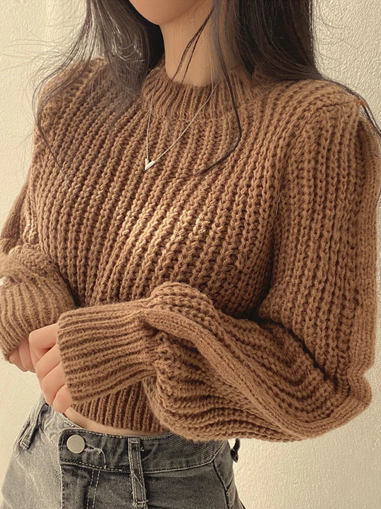 FashionSierra - Vintage Harajuku Lantern Long Sleeve Korean Autumn Winter Knitwear Soft Warm Chic Solid Femme Sweater