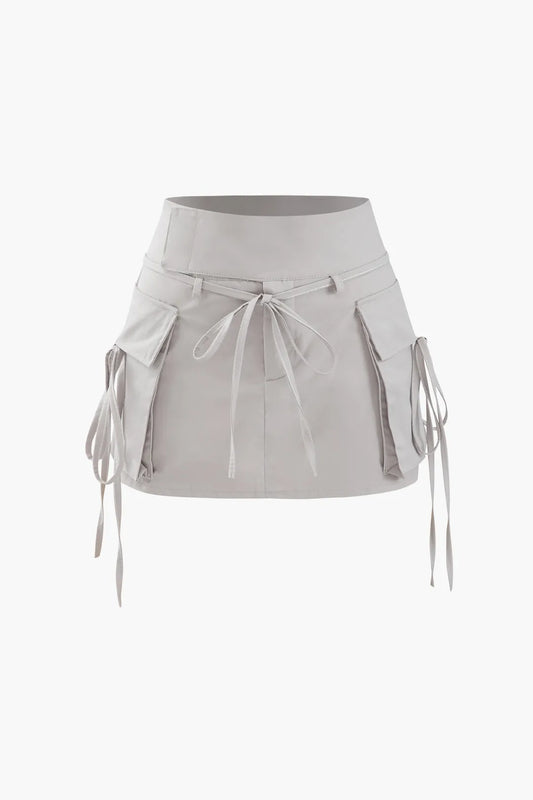 Lousia Grey Tie Cargo Mini Skirt