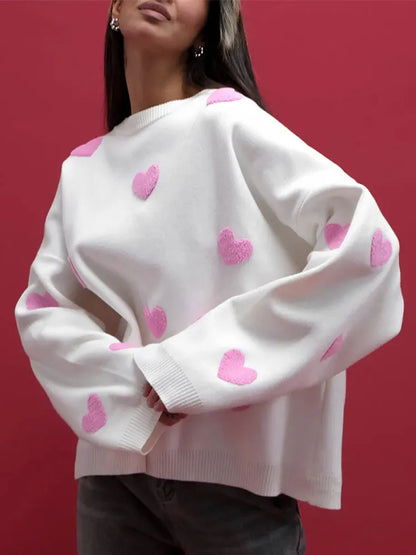 Love Heart Printed Thickened Long-sleeved O Neck Fashion Oversized Street Jumper Sweater