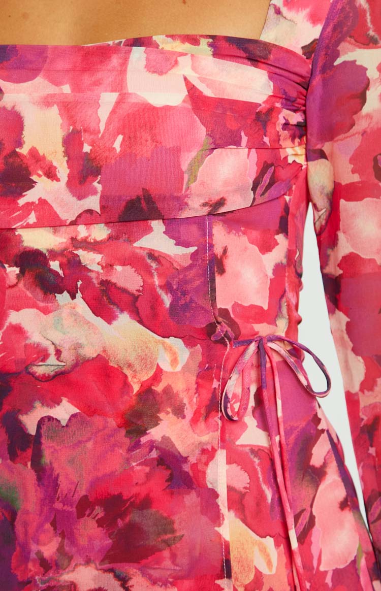 Mafalda Pink Print Long Sleeve Mini Dress