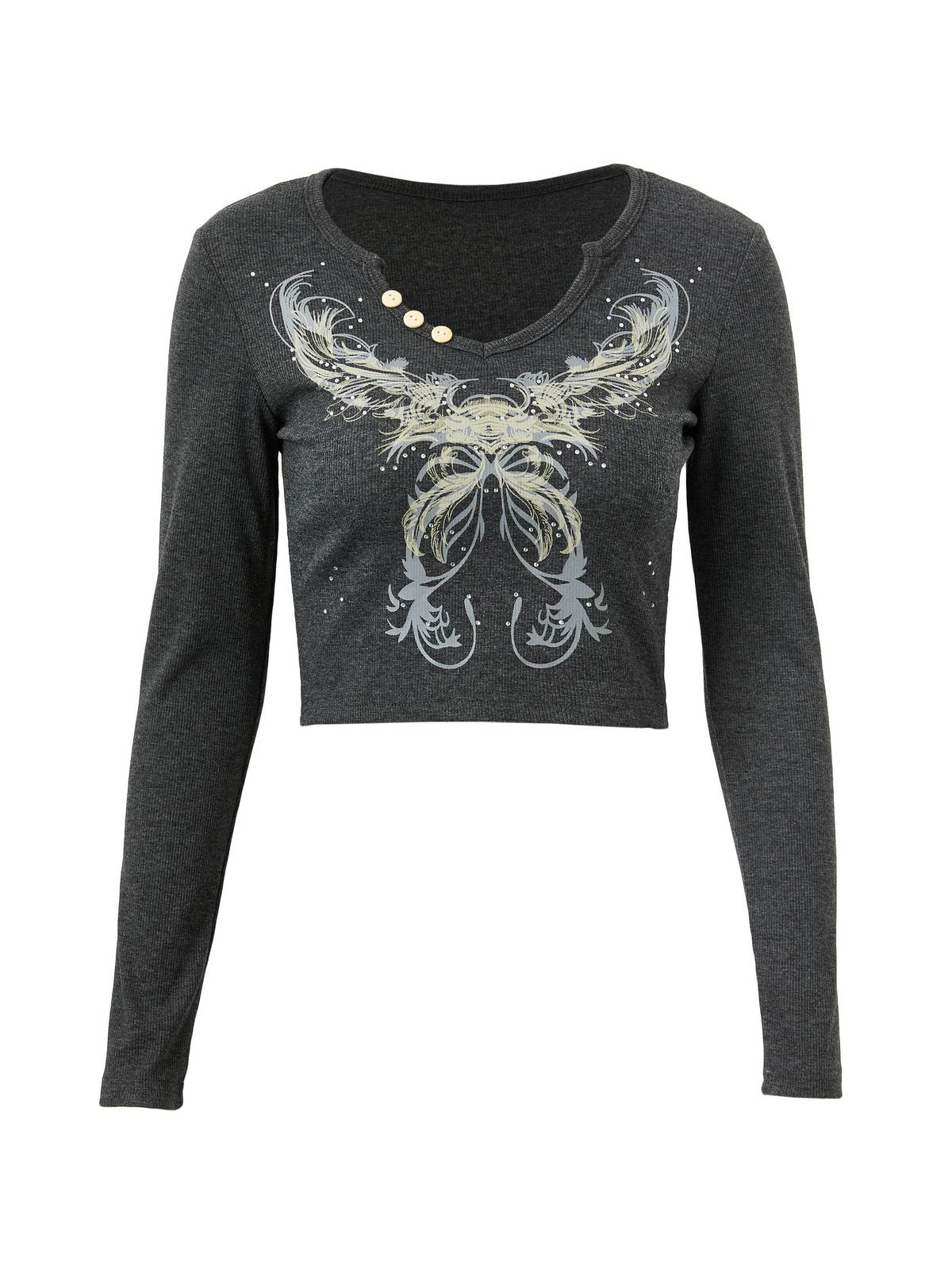 Rhinestone Detail Long Sleeve Crop Top