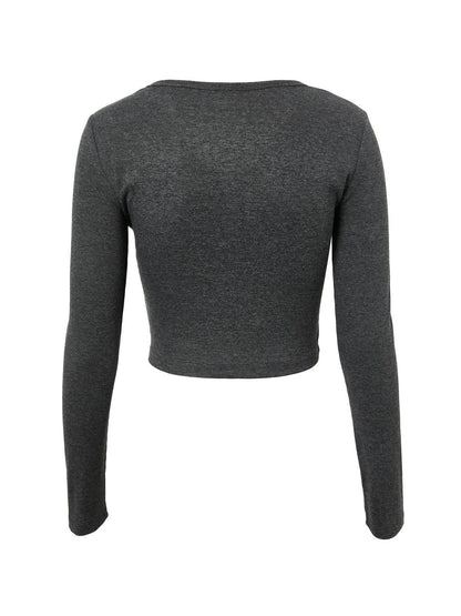 Rhinestone Detail Long Sleeve Crop Top
