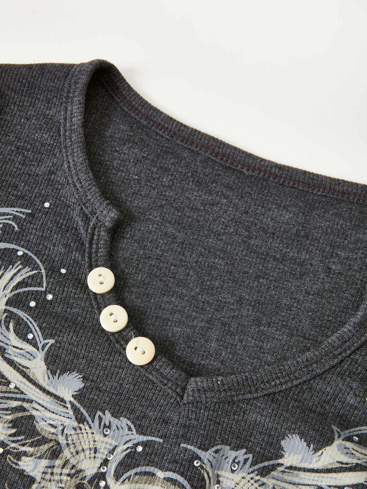 Rhinestone Detail Long Sleeve Crop Top